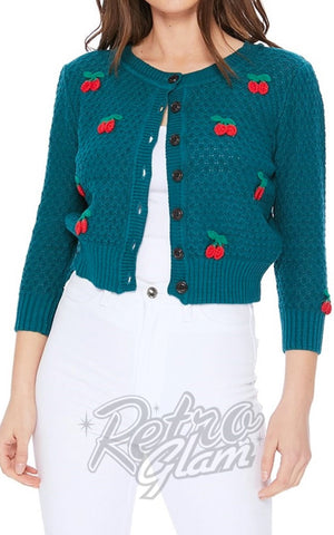 Mak Cherry Cardigan in Peacock rockabilly