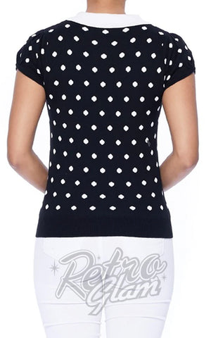 Mak Black and White Polka Dot Collared Sweater back