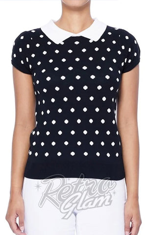 Mak Black and White Polka Dot Collared Sweater Mak Black and White Polka Dot Collared Sweater