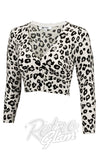 Mak V Neck Bolero Cropped Cardigan in Ivory/Grey Leopard rockabilly Mak V Neck Bolero Cropped Cardigan in Ivory/Grey Leopard rockabilly