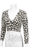Mak V Neck Bolero Cropped Cardigan in Ivory/Grey Leopard pinup Mak V Neck Bolero Cropped Cardigan in Ivory/Grey Leopard pinup