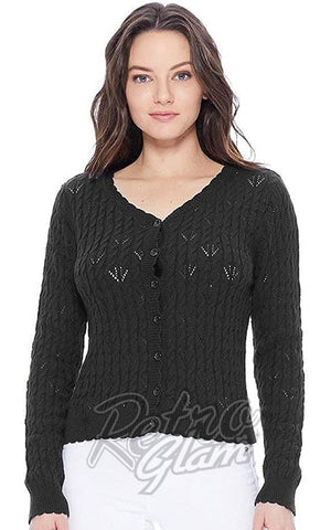 Mak V Neck Lace Pattern Cardigan in Black pinup Mak V Neck Lace Pattern Cardigan in Black pinup