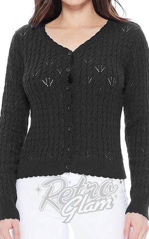 Mak V Neck Lace Pattern Cardigan in Black Mak V Neck Lace Pattern Cardigan in Black