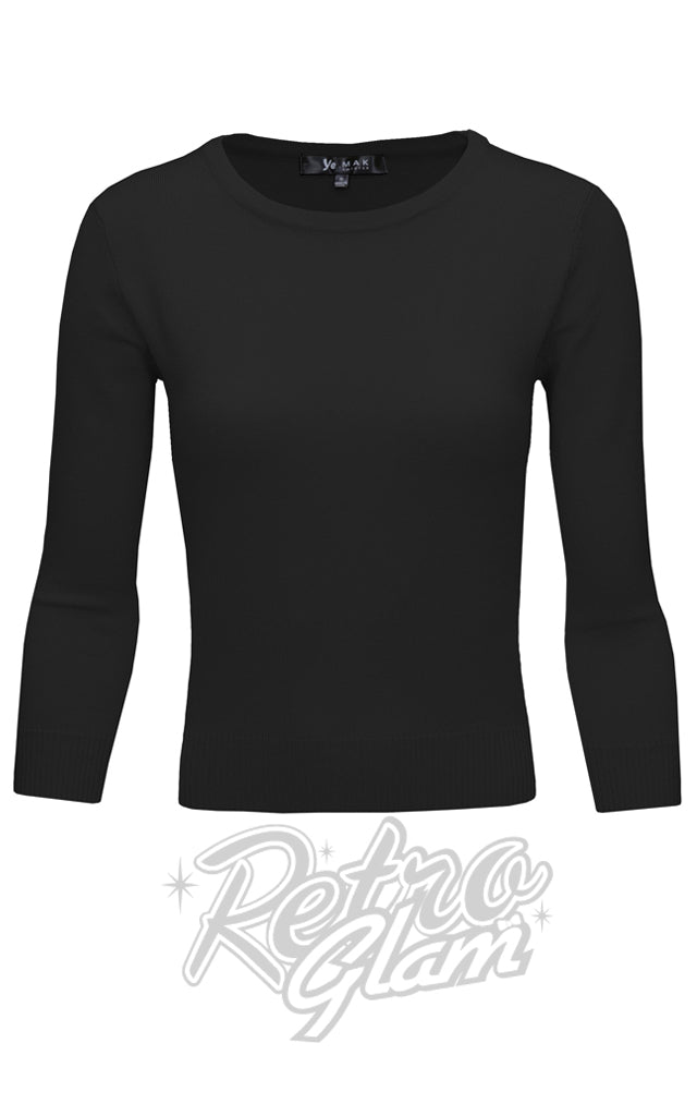 Mak 3/4 Sleeve Knit Top in Black Mak 3/4 Sleeve Knit Top in Black