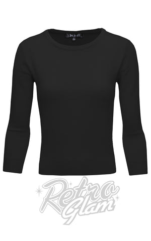Mak 3/4 Sleeve Knit Top in Black Mak 3/4 Sleeve Knit Top in Black