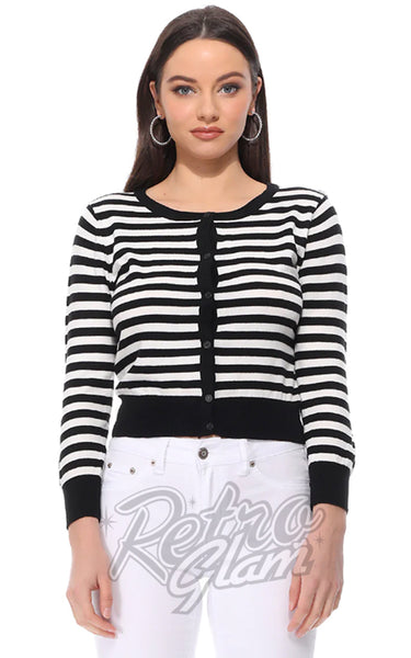 Mak 3/4 Sleeve Cardigan in Black & Ivory Stripes