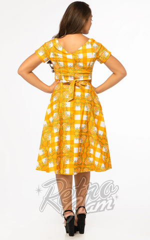 Miss Lulo Bella Swing Dress in Orange Gingham back Miss Lulo Bella Swing Dress in Orange Gingham back