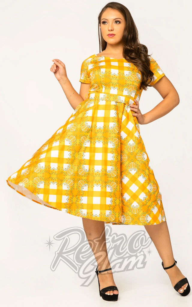 Miss Lulo Bella Swing Dress in Orange Gingham Miss Lulo Bella Swing Dress in Orange Gingham