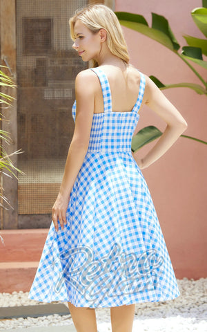 Miss Lulo Heidi Swing Dress in Blue Gingham back Miss Lulo Heidi Swing Dress in Blue Gingham back