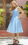 Miss Lulo Heidi Swing Dress in Blue Gingham pinup Miss Lulo Heidi Swing Dress in Blue Gingham pinup