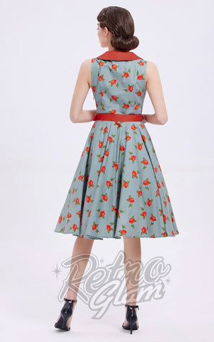 Miss Lulo Jani Dress in Sage with Roses-back Miss Lulo Jani Dress in Sage with Roses-back
