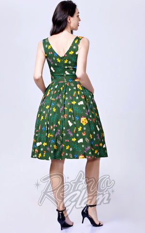 Miss Lulo Lily Dress in Fairytale Holiday Print back Miss Lulo Lily Dress in Fairytale Holiday Print back