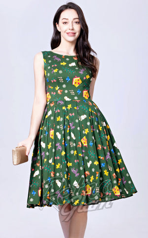 Miss Lulo Lily Dress in Fairytale Holiday Print Miss Lulo Lily Dress in Fairytale Holiday Print