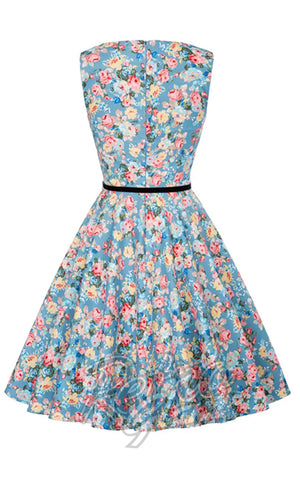 Miss Lulo Ruby Dress in Pastel Floral back Miss Lulo Ruby Dress in Pastel Floral back