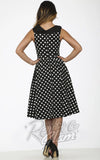 Orchid Bloom V-Neckline B&W Polka Dot Swing Dress back Orchid Bloom V-Neckline B&W Polka Dot Swing Dress back