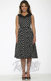 Orchid Bloom V-Neckline B&W Polka Dot Swing Dress rockabilly Orchid Bloom V-Neckline B&W Polka Dot Swing Dress rockabilly