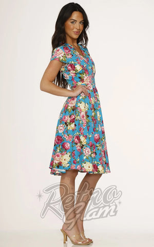 Orchid Bloom Blue & Pink Floral Swing Dress side Orchid Bloom Blue & Pink Floral Swing Dress side