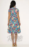Orchid Bloom Blue & Pink Floral Swing pinup back of dress Orchid Bloom Blue & Pink Floral Swing pinup back of dress