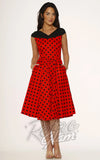 Orchid Bloom V-Neckline Red W/Blk Polka Dot Swing Dress pinup Orchid Bloom V-Neckline Red W/Blk Polka Dot Swing Dress pinup
