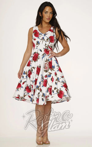 Orchid Bloom Red Florals Dress in White Orchid Bloom Red Florals Dress in White