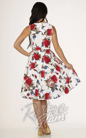 Orchid Bloom Red Florals Dress in White BACK Orchid Bloom Red Florals Dress in White BACK
