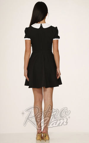 Orchid Bloom Black With White Peter Pan Collar Mini Dress back Orchid Bloom Black With White Peter Pan Collar Mini Dress back