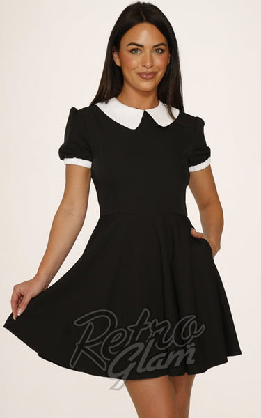 Orchid Bloom Black With White Peter Pan Collar Mini Dress