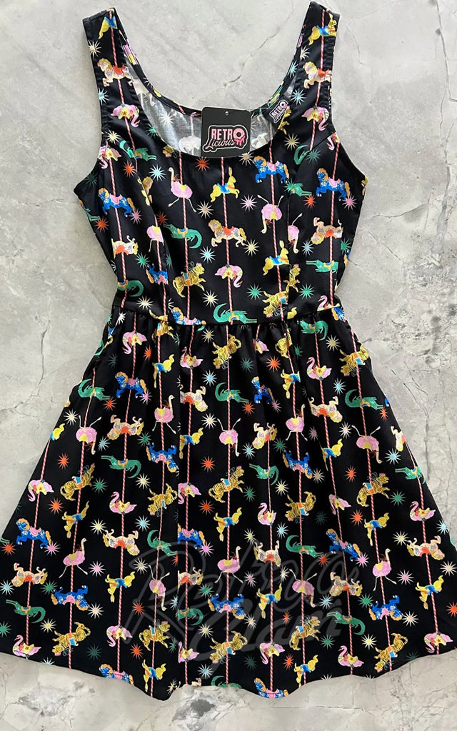 Retrolicious Fit & Flare Dress in Black Carousel Print - M & L left only Retrolicious Fit & Flare Dress in Black Carousel Print - M & L left only