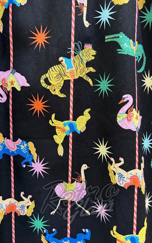 Retrolicious Fit & Flare Dress in Black Carousel Print fabric Retrolicious Fit & Flare Dress in Black Carousel Print fabric