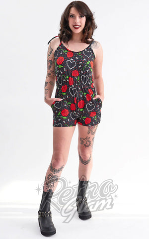 Sourpuss Romper in Barb Wired Love Print Sourpuss Romper in Barb Wired Love Print