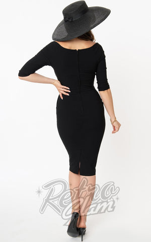 Unique Vintage Shailene Pencil Dress in Black back Unique Vintage Shailene Pencil Dress in Black back