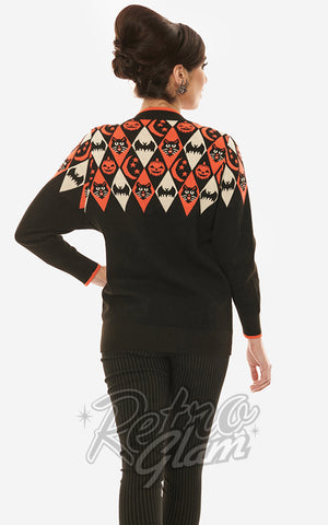 Unique Vintage Halloween Argyle Cardigan back Unique Vintage Halloween Argyle Cardigan back