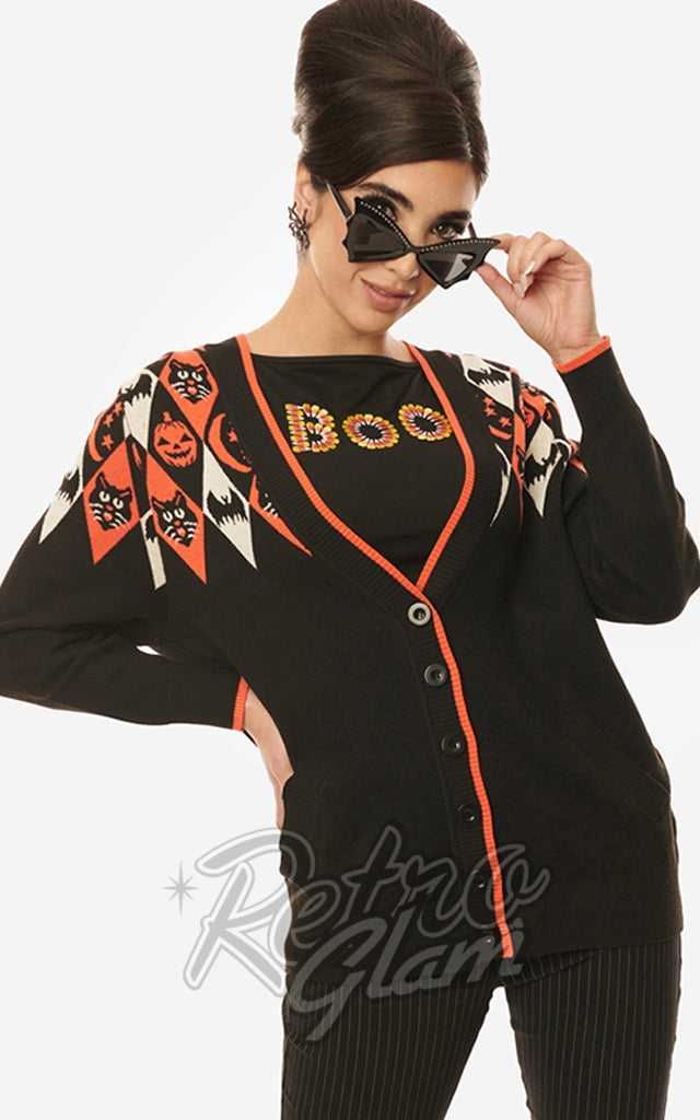 Unique Vintage Halloween Argyle Cardigan in Black - XS/S left only Unique Vintage Halloween Argyle Cardigan in Black - XS/S left only