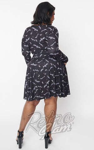 Unique Vintage Bats & Moons Long Sleeved Dress back Unique Vintage Bats & Moons Long Sleeved Dress back