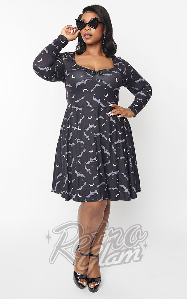 Unique Vintage Bats & Moons Long Sleeved Dress - XL & 2XL left only Unique Vintage Bats & Moons Long Sleeved Dress - XL & 2XL left only