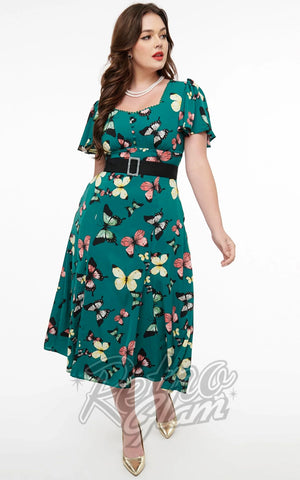 Unique Vintage Butterfly Print Dress in Green Unique Vintage Butterfly Print Dress in Green