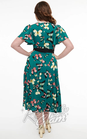 Unique Vintage Butterfly Print Dress in Green back
Unique Vintage Butterfly Print Dress in Green back