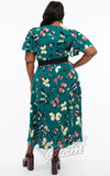 Unique Vintage Butterfly Print Dress in Green curvy back Unique Vintage Butterfly Print Dress in Green curvy back