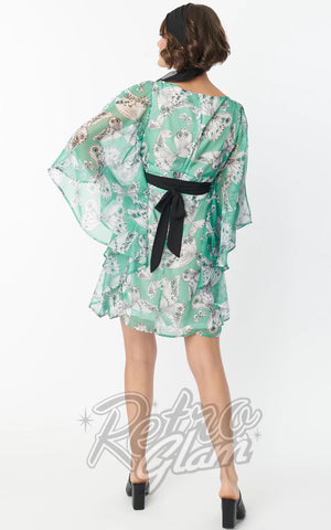 Smak Parlour Social Climber Caftan in Green Moth Print back Smak Parlour Social Climber Caftan in Green Moth Print back