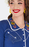 Voodoo Vixen Western Floral Cardigan in Blue detail Voodoo Vixen Western Floral Cardigan in Blue detail