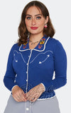 Voodoo Vixen Western Floral Cardigan in Blue pinup Voodoo Vixen Western Floral Cardigan in Blue pinup