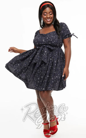 Unique Vintage Cosmos Dress in Navy curvy Unique Vintage Cosmos Dress in Navy curvy