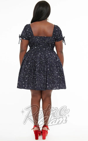Unique Vintage Cosmos Dress in Navy curvy back Unique Vintage Cosmos Dress in Navy curvy back