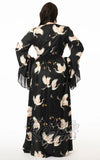 Unique Vintage 70's Crane Print Maxi Dress back curvy Unique Vintage 70's Crane Print Maxi Dress back curvy