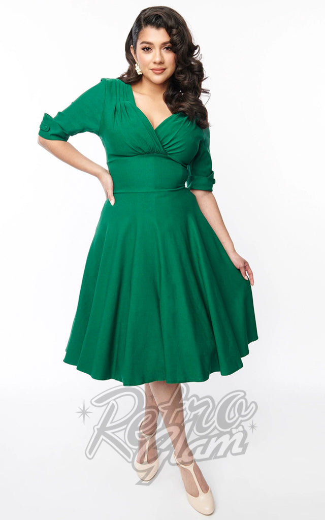 Unique Vintage Delores Swing Dress in Green – Retro Glam