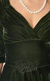 Unique Vintage Delores Swing Dress in Olive Green Velvet detail Unique Vintage Delores Swing Dress in Olive Green Velvet detail