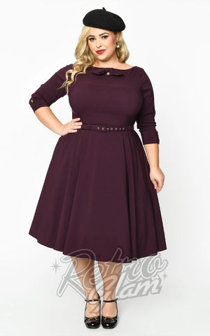 Unique Vintage 1950's Devon Swing Dress With Bow in Eggplant Unique Vintage 1950's Devon Swing Dress With Bow in Eggplant