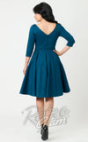Unique Vintage 1950's Devon Swing Dress in Dark Teal Blue back Unique Vintage 1950's Devon Swing Dress in Dark Teal Blue back