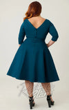 Unique Vintage 1950's Devon Swing Dress in Dark Teal Blue plus sized back Unique Vintage 1950's Devon Swing Dress in Dark Teal Blue plus sized back
