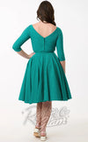 Unique Vintage 1950's Devon Swing Dress in Teal & White Pindot back Unique Vintage 1950's Devon Swing Dress in Teal & White Pindot back